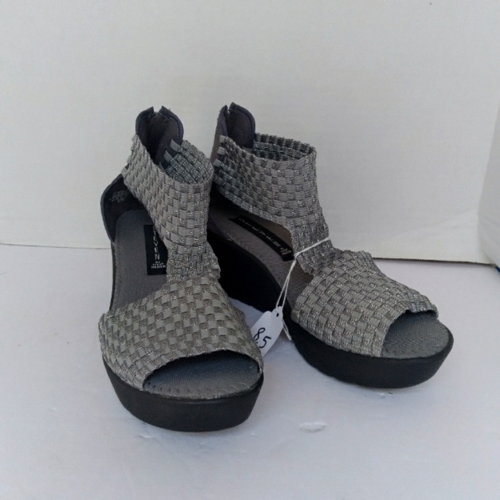 Steven Madden Woven Wedge Sandals Comfort Open Toe Gray Size 8.5